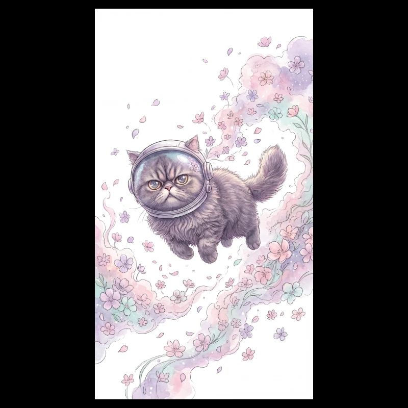 Weltraumkatze im Blumenzauber