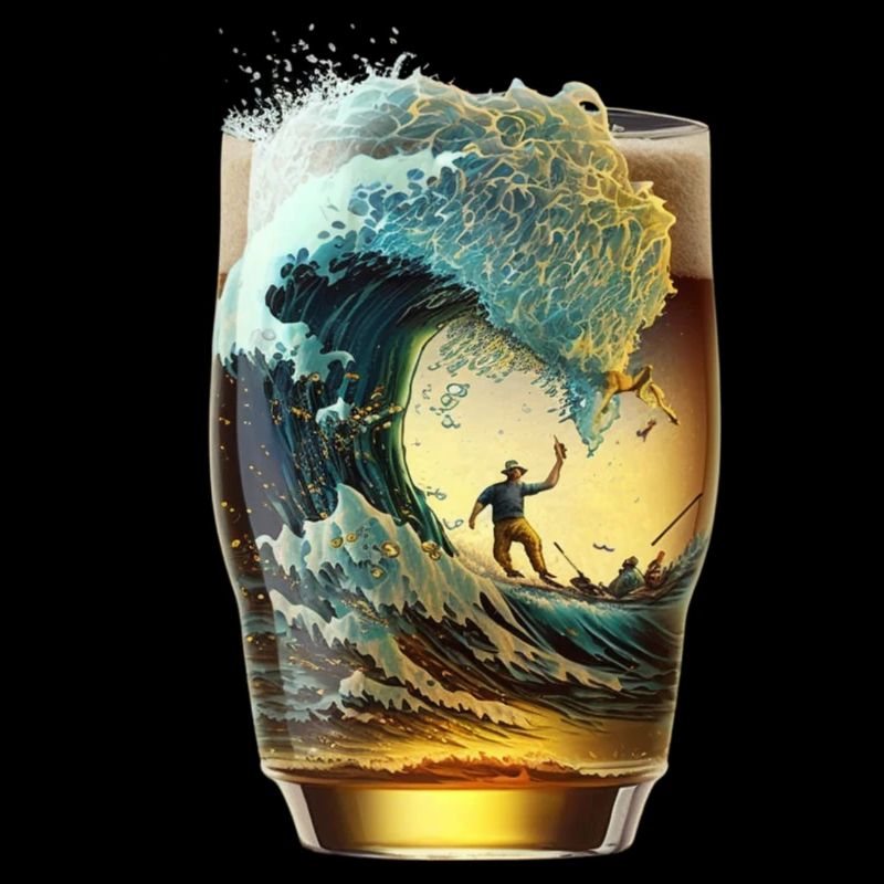 Bierglas Surfer reitet Bier Welle
