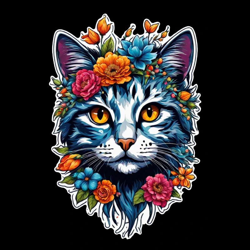 chat et fleur aquarelle