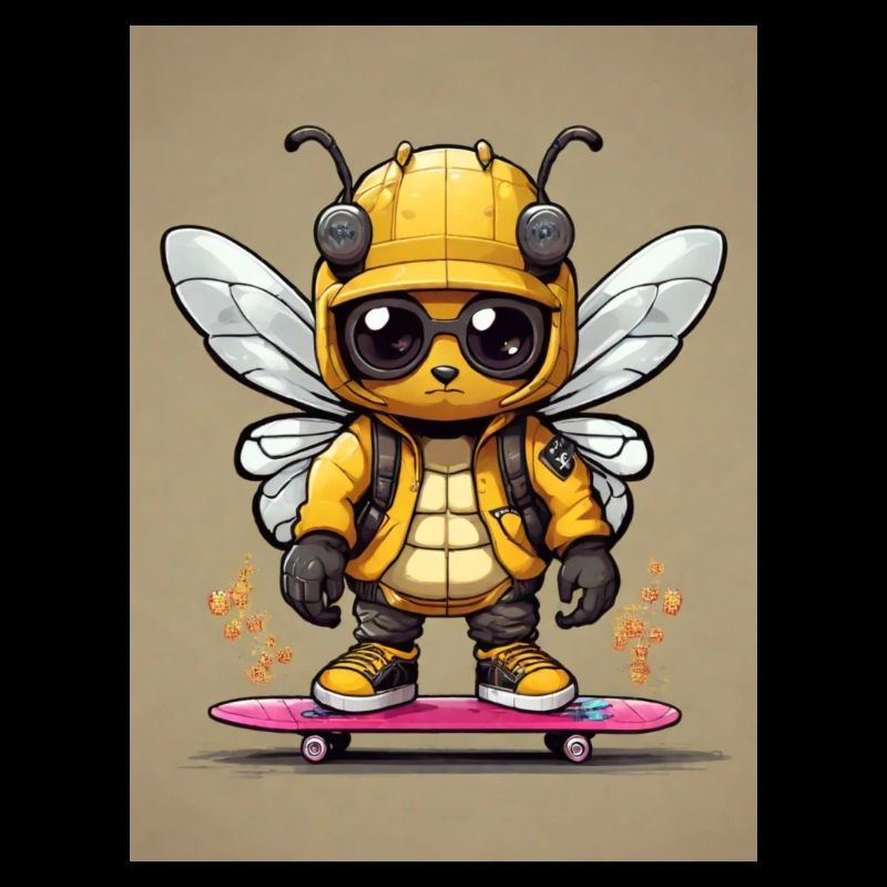 Comic Biene auf Skateboard