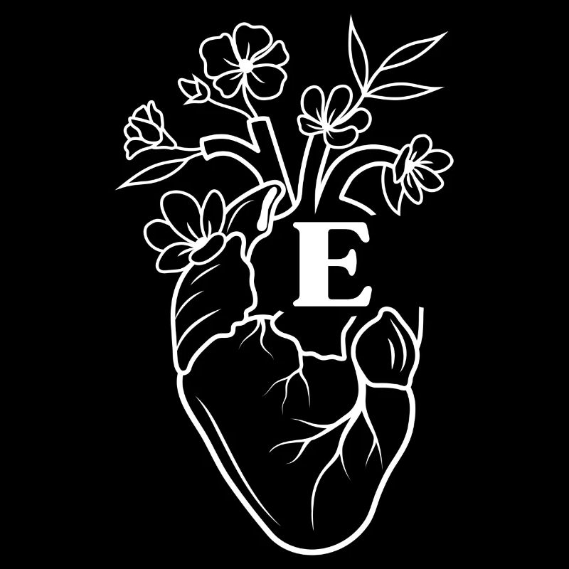 Buchstabe e Herz weiße florale Anatomie