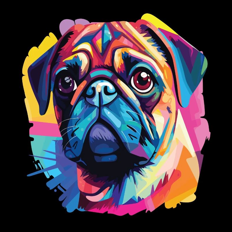 Ein Hundeporträt der Mopsrasse Pop Art
