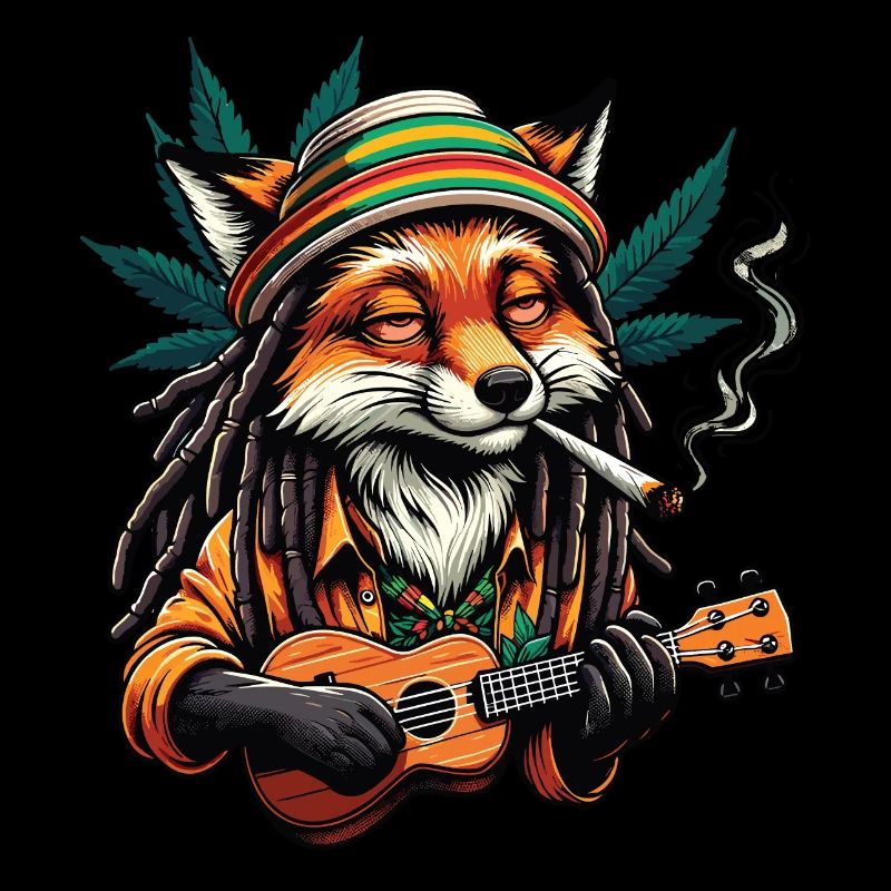 A Smoking Fox Joins While Playing the Ukulele