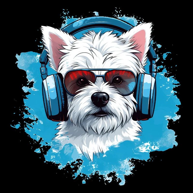 Westie mit Kopfhörern