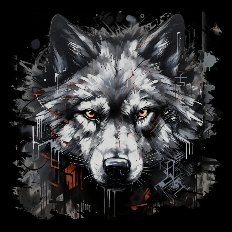 Loup solitaire. Chasseur urbain dans le style graffiti.