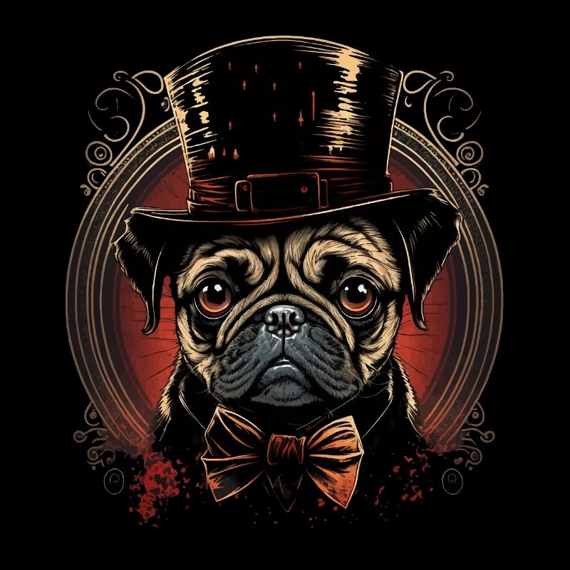 Kleiner Mops mit großem Hut