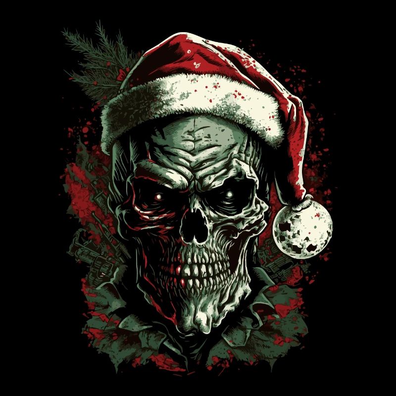 Schädel mit Weihnachtsmütze
