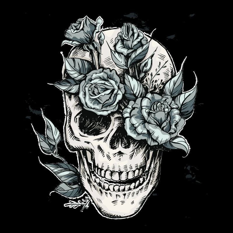 Crâne avec fleur, tête de mort coloré