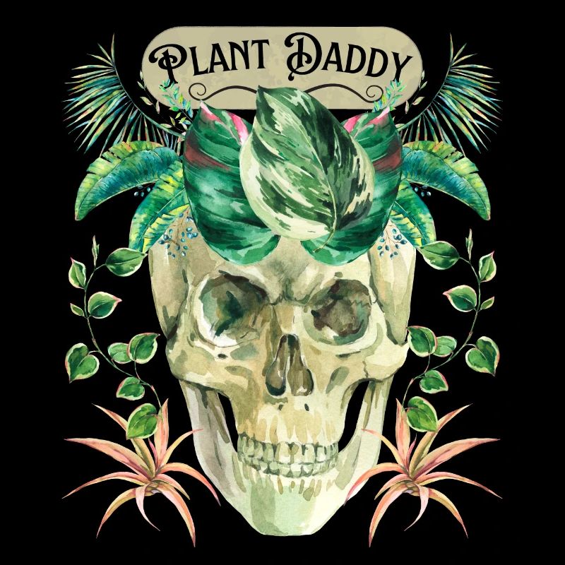 Funny skull, plant daddy with green plants