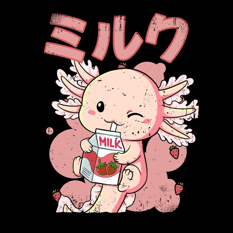 Kawaii Axolotl Erdbeermilch