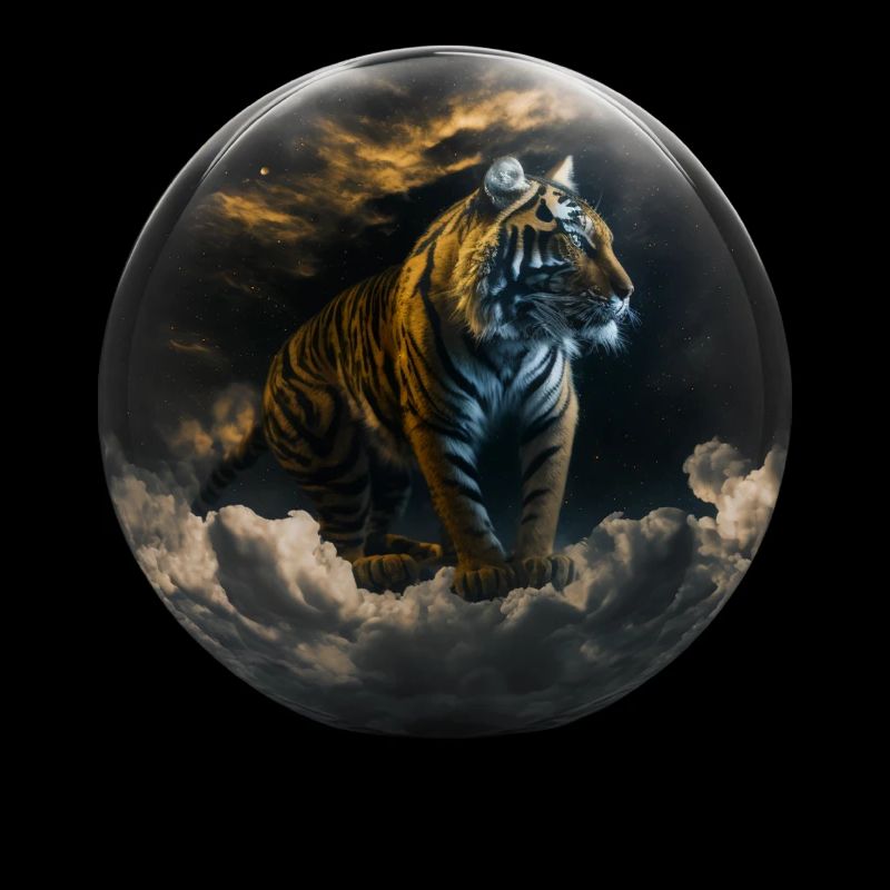 Tiger Glas Kugel Wolke Raubkatze Geschenk Kunst