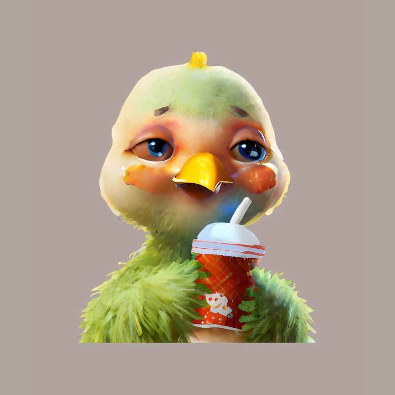 Cute chicken with soft drink