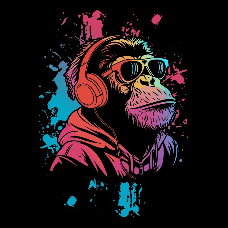 DJ Monkey Affen mit Kopfhörer und Sonnenbrille