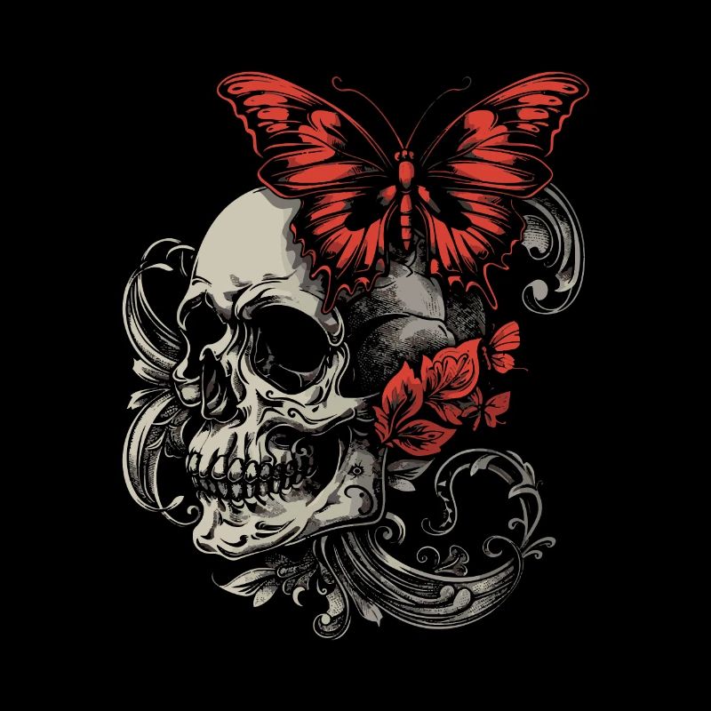 Crâne Halloween avec papillon crâne fleurs