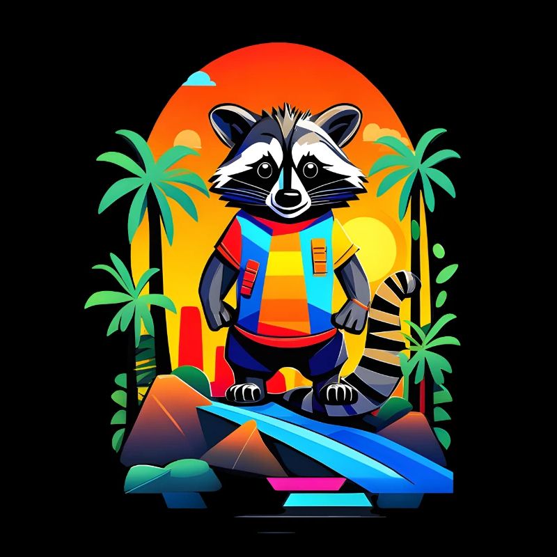 Retro Waschbär in Tropical Sunset