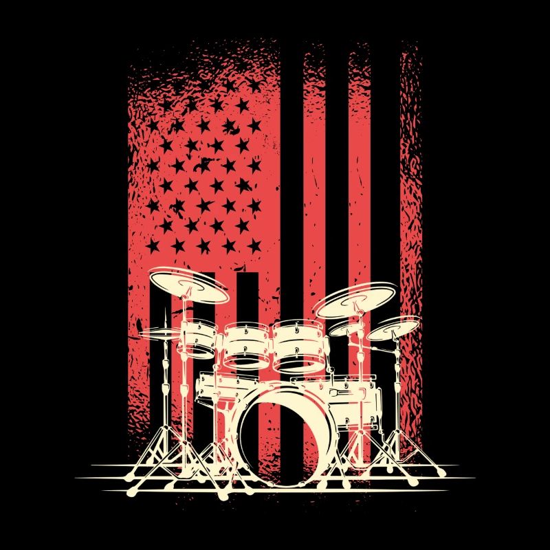 Drapeau américain avec silhouette de tambours