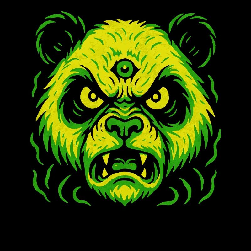 Three-eyed neon panda with killer eyes