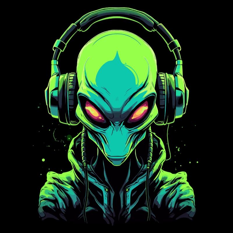 Alien mit Kopfhörer Ausserirdischer DJ Musik