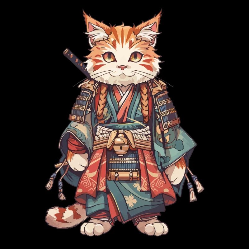 Chat samouraï Kawaii Chat ninja japonais