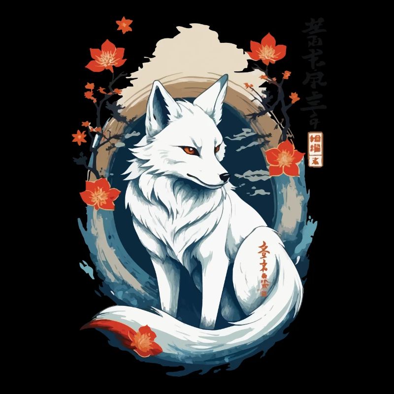 Ukiyo-E Art Style Japanese Kitsune Fox