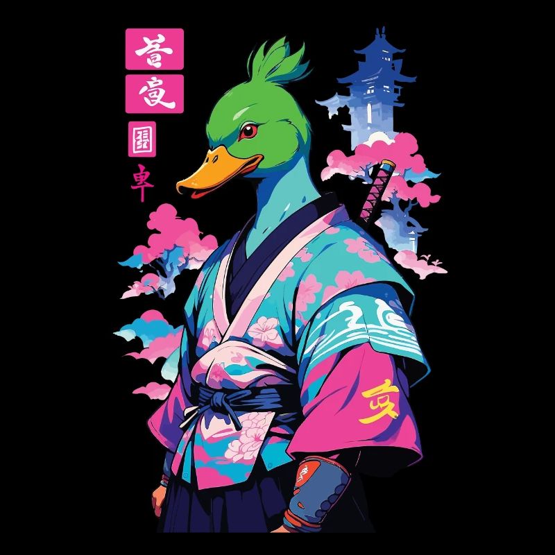 Samurai Ente Im Aesthetic Vaporwave Stil