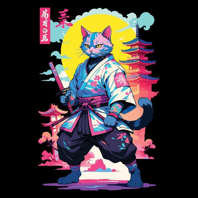 Samurai Katze Vaporwave Aesthetic Design