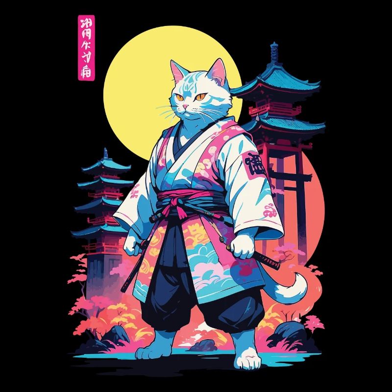 Samurai Cat Vaporwave Aesthetic Design
