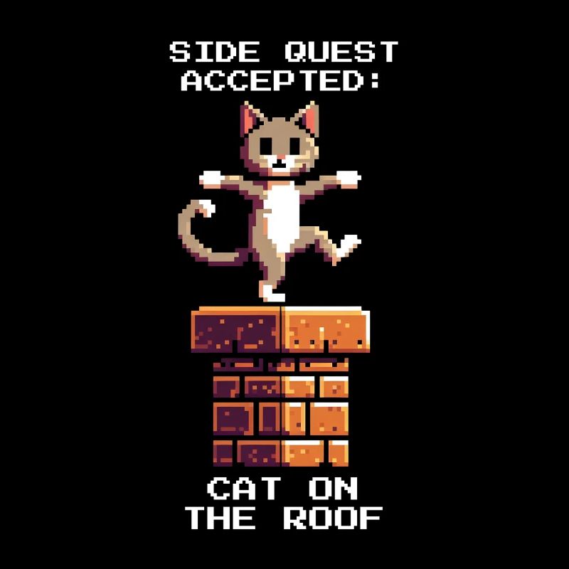 Ramoneur Chat Toit Côté Quest Rétro Pixel