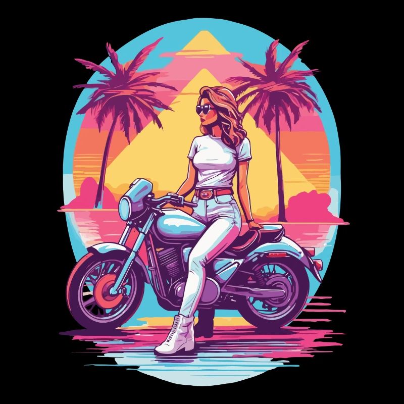 Retro Synthwave Biker Motorcycle Design