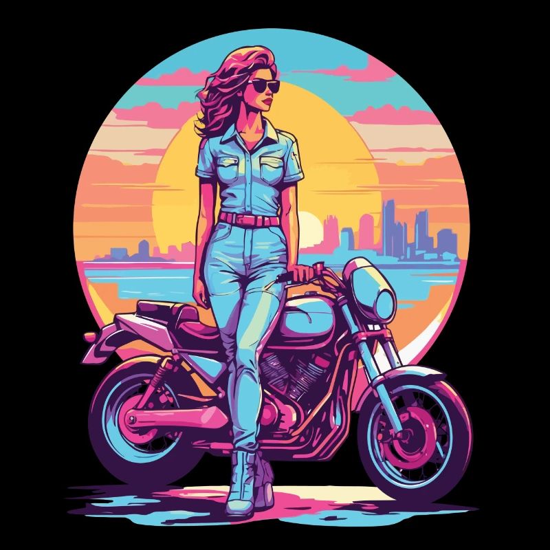 Rétro Synthwave Liberté Moto Motard