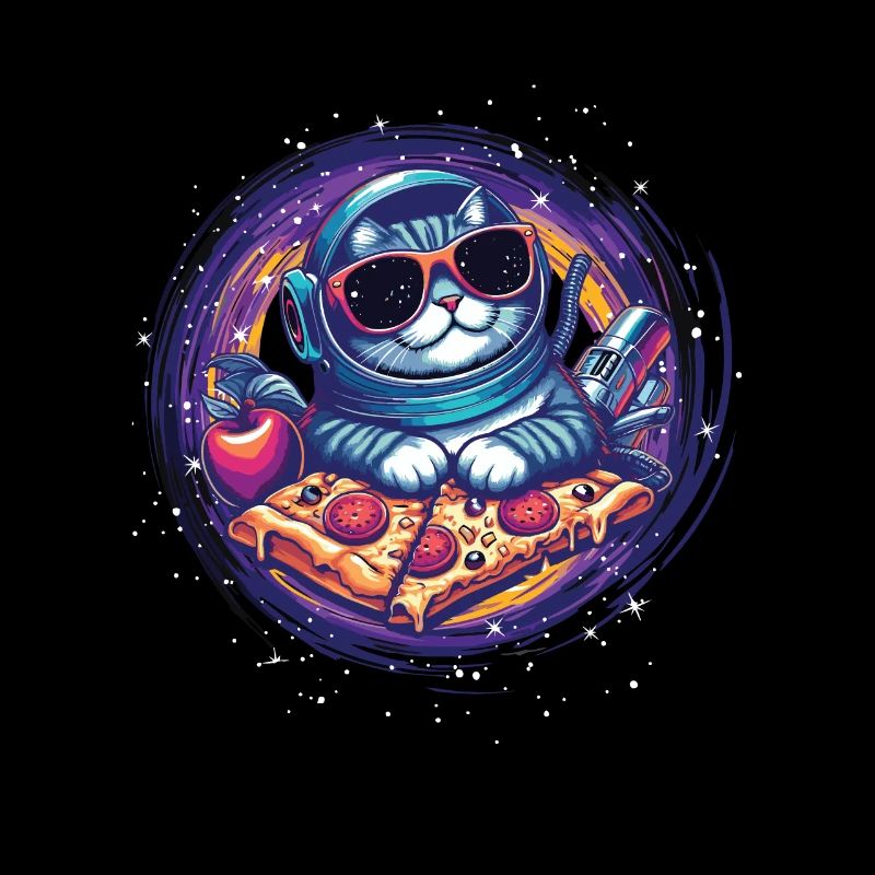 Cool Space Cat Loves Pizza