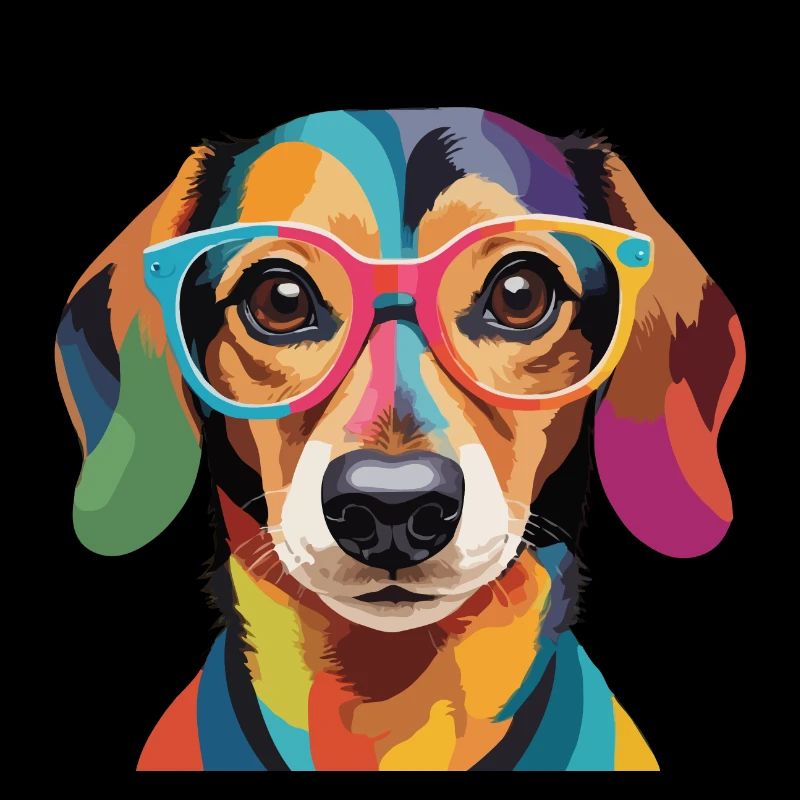 Dackel Hund Dackel Coole Brille Bunt
