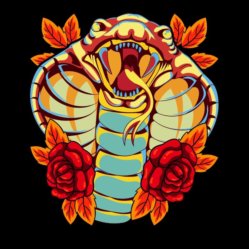 Reptile Snake Gift Colorful Roses Cobra