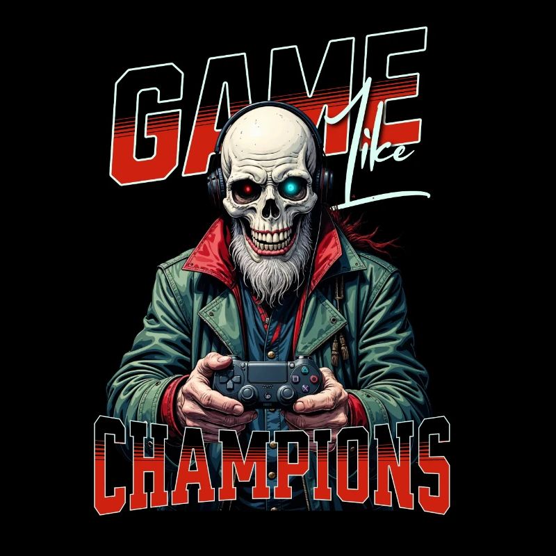 Game Like Champions Mit Totenkopf und Controller