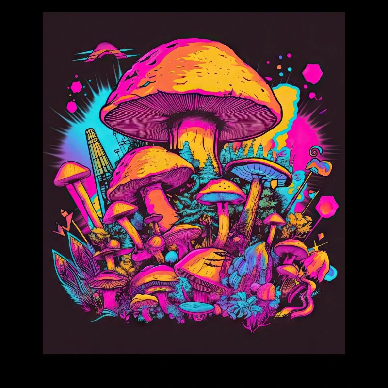 Synthwave Magic Mushrooms - Trippy Retro Art