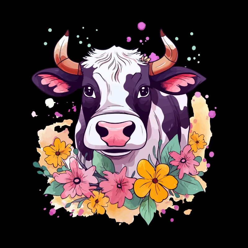 Vache et fleurs