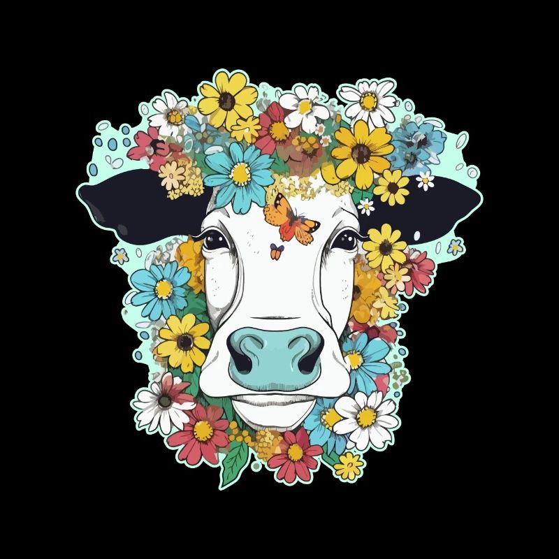 Vache et fleurs