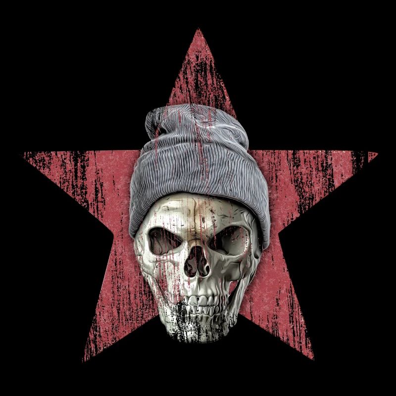 skull and red star