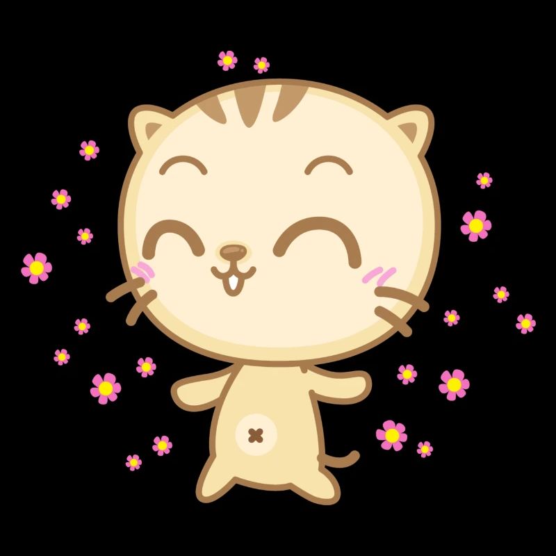 Nette Anime Katze mit Blumen die vom Himmel regnen