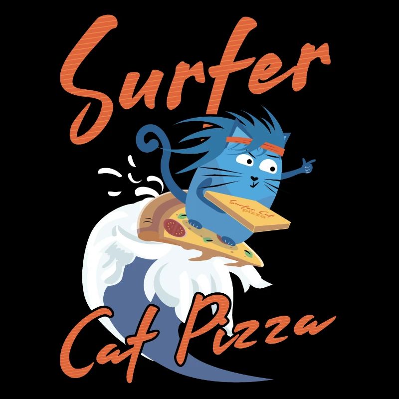 Surfer Cat Pizza - Funny Cats