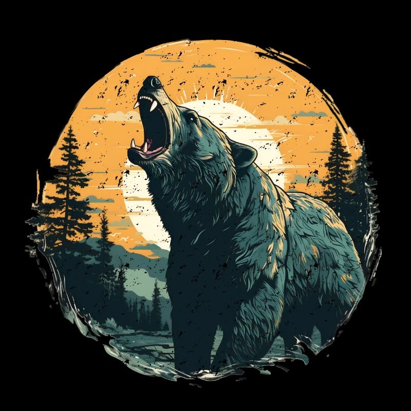 Grizzly dans un style rétro coucher de soleil