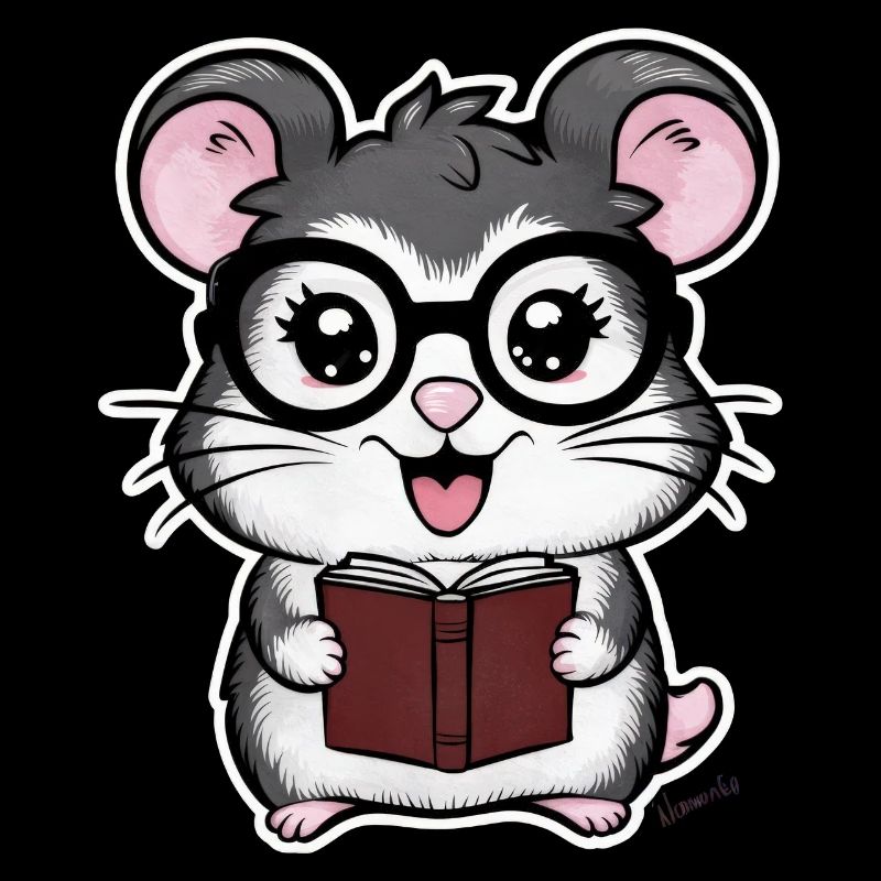 Schnuffiger Kawaii Hamster mit Buch & Lesebrille