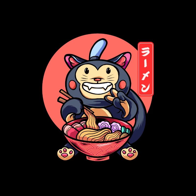 Drôle de chat mange Ramen Chaton mignon