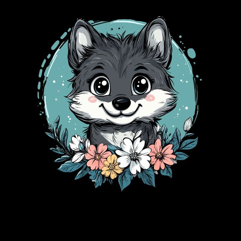 Loup mignon avec des fleurs