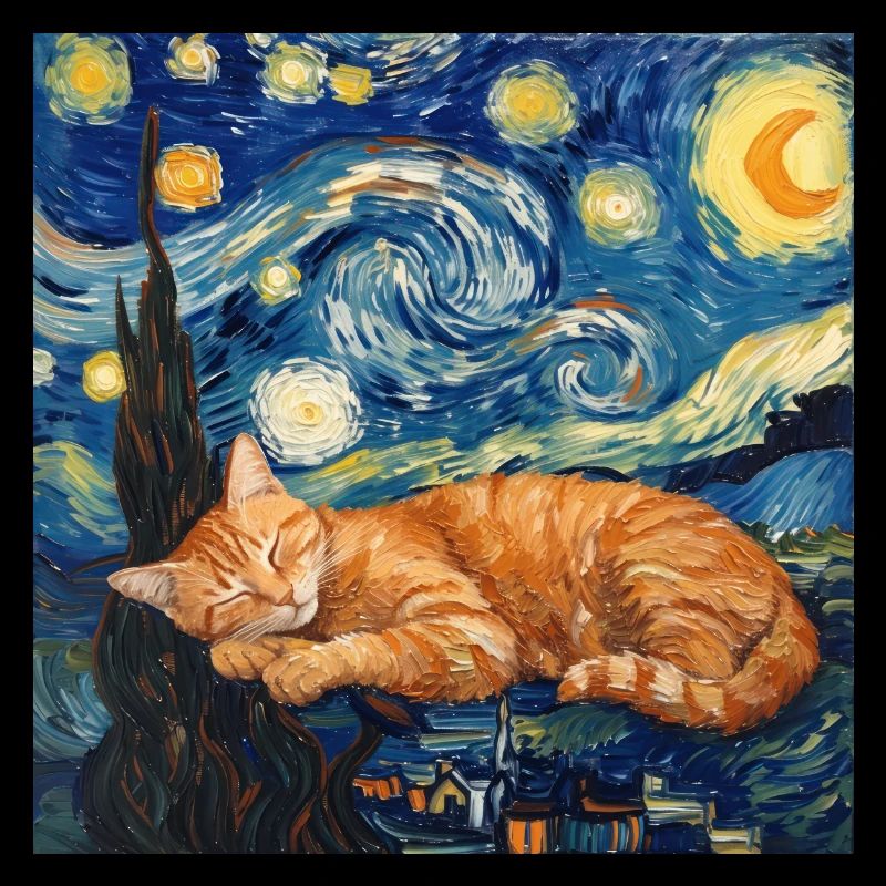 katze, tier, van gogh, sternenacht
