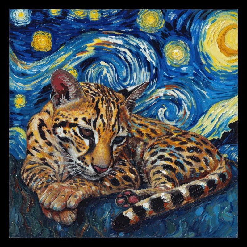 Ozelot, luchs, van gogh, sternennacht