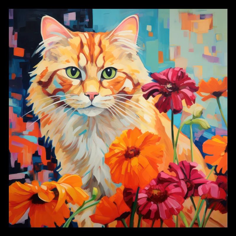 chat, motif de chat, fleurs, cadeau, idée cadeau