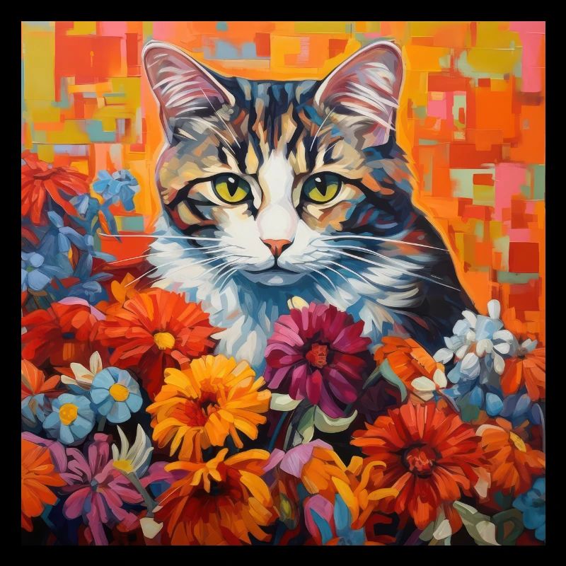 chat, motif de chat, fleurs, cadeau, idée cadeau