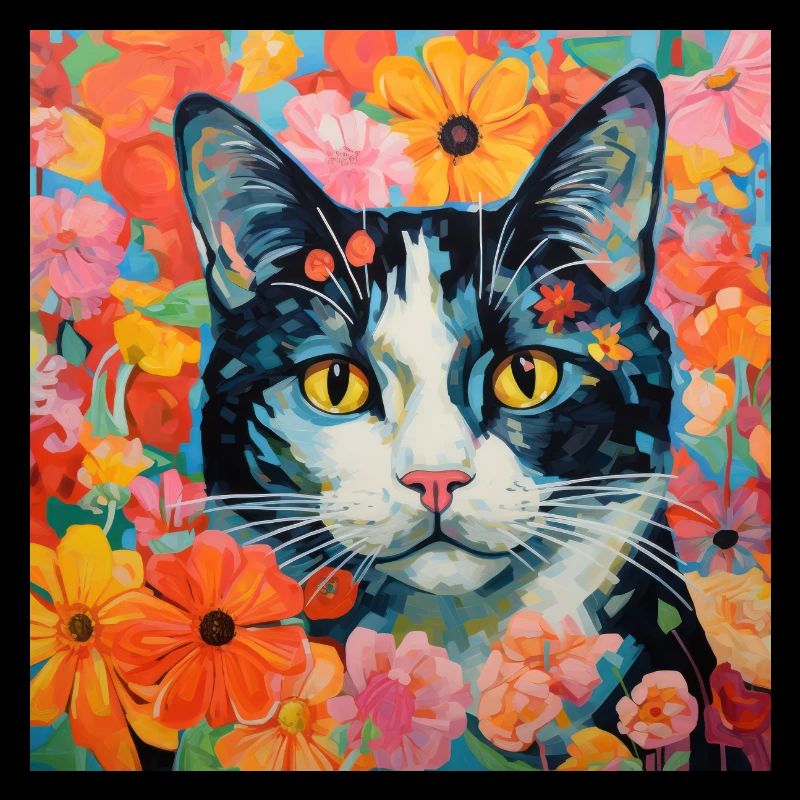 chat, motif de chat, fleurs, cadeau, idée cadeau