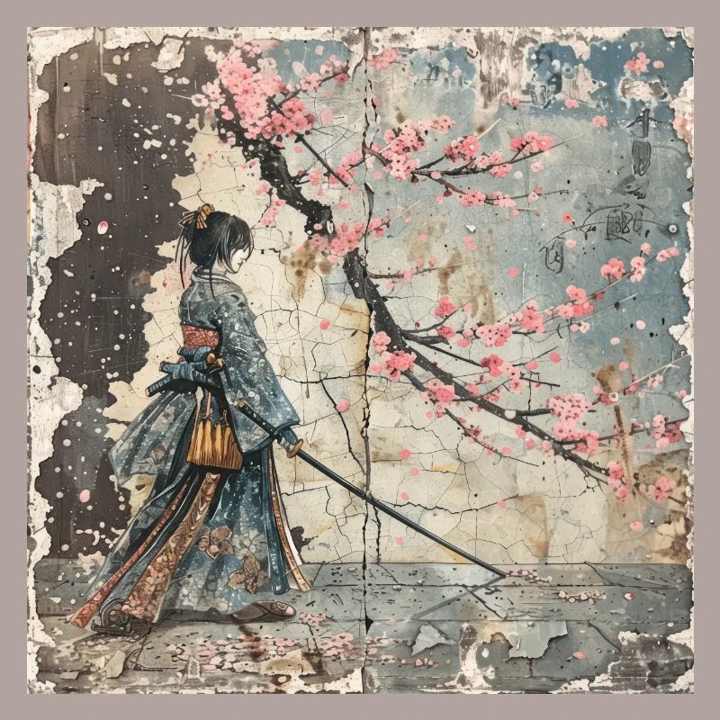 Japanisch, Samurai, Kirschblüte, Kunst, Ukiyo-E